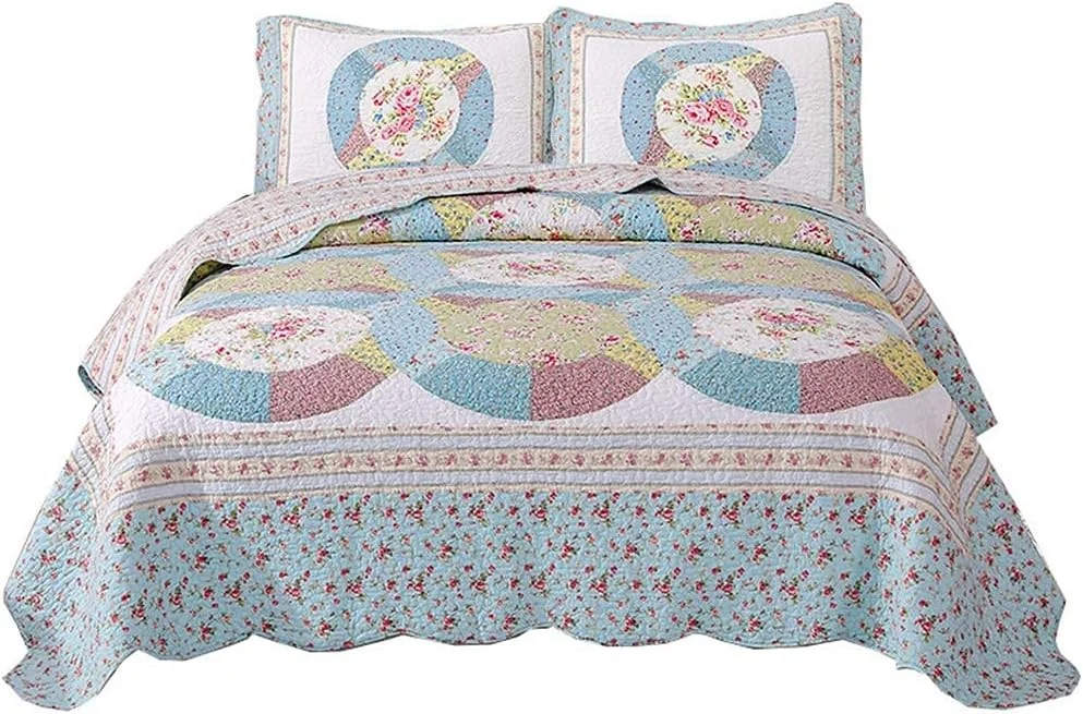 روتختی تکه دوزی شده طرح گلدار وینتیج، ست سه تکه رو تختی ژاکارد به همراه 2 روبالشتی، 230 در 250 سانتی متر