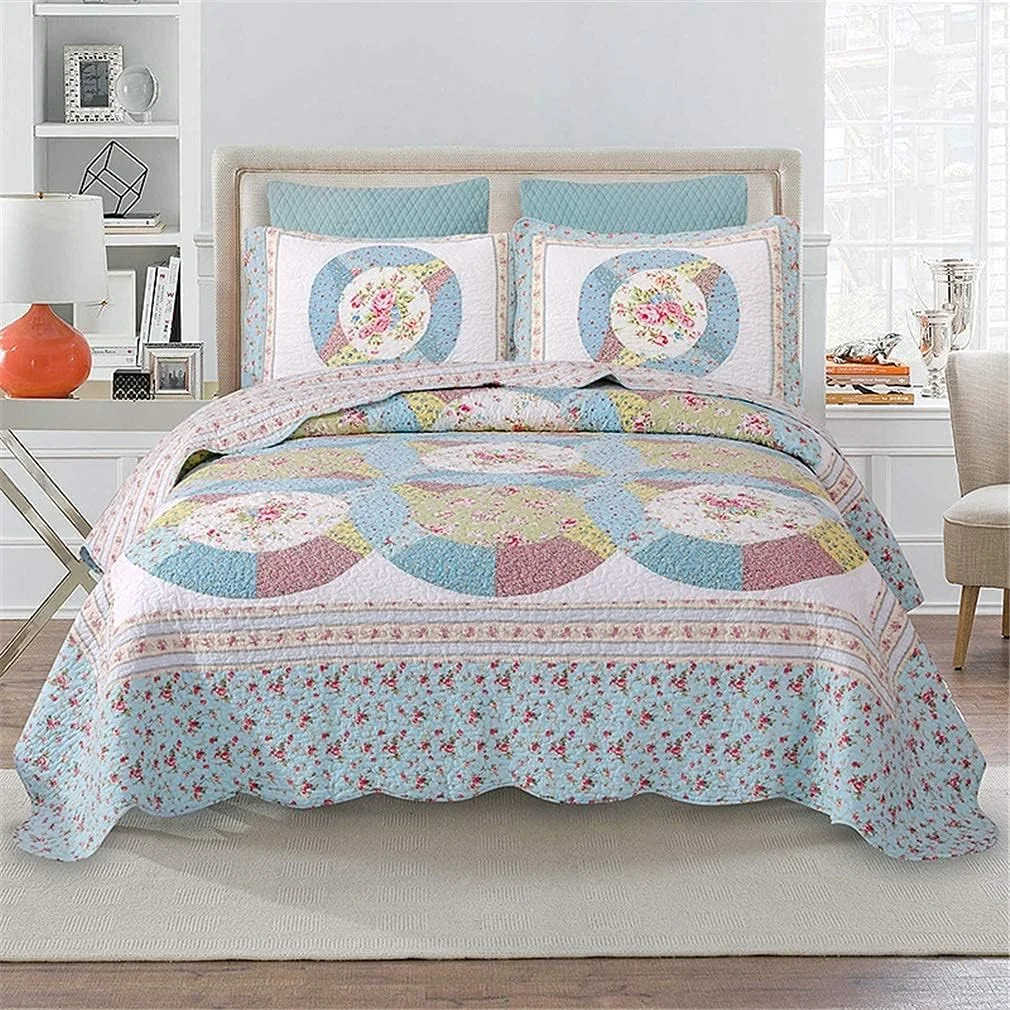 روتختی تکه دوزی شده طرح گلدار وینتیج، ست سه تکه رو تختی ژاکارد به همراه 2 روبالشتی، 230 در 250 سانتی متر