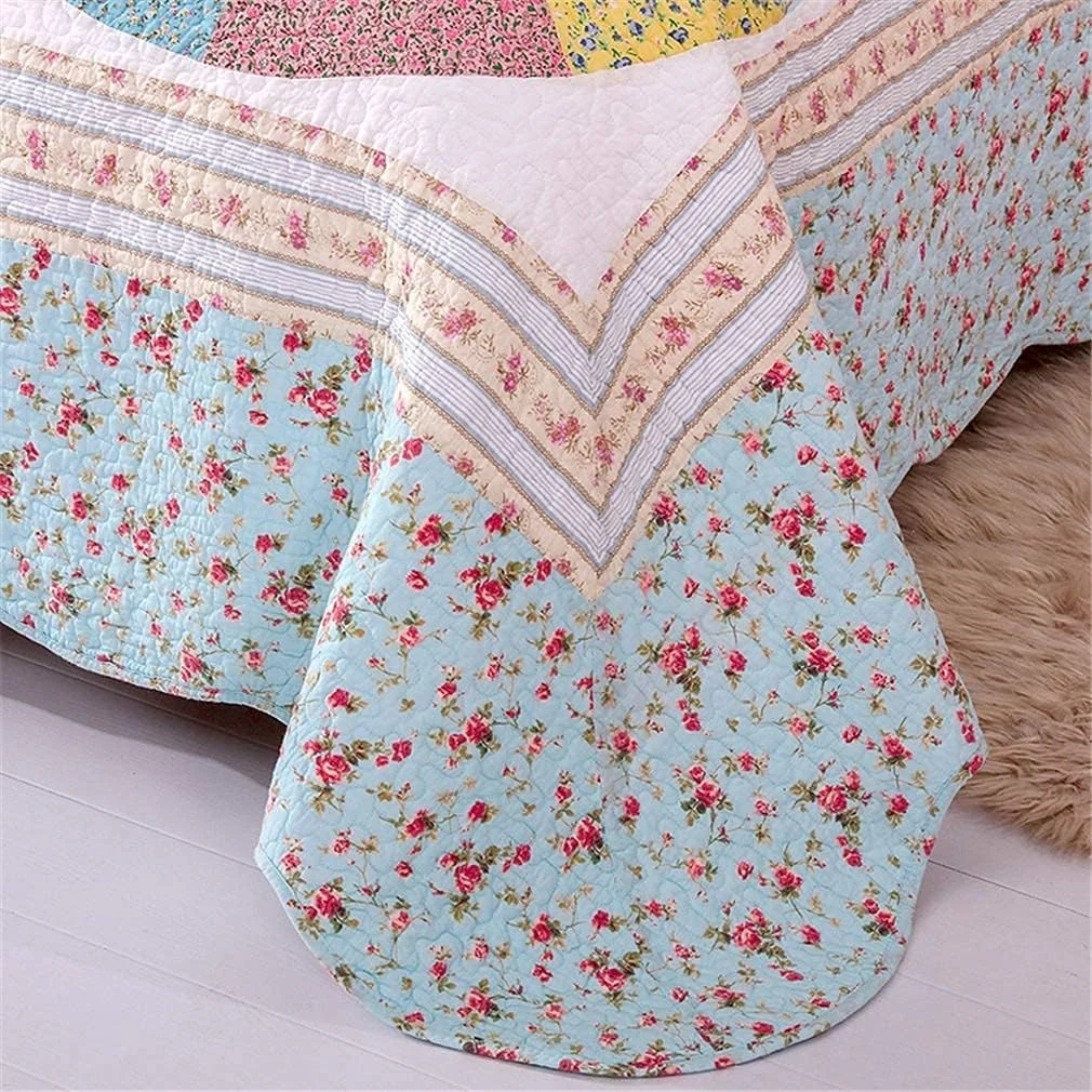 روتختی تکه دوزی شده طرح گلدار وینتیج، ست سه تکه رو تختی ژاکارد به همراه 2 روبالشتی، 230 در 250 سانتی متر