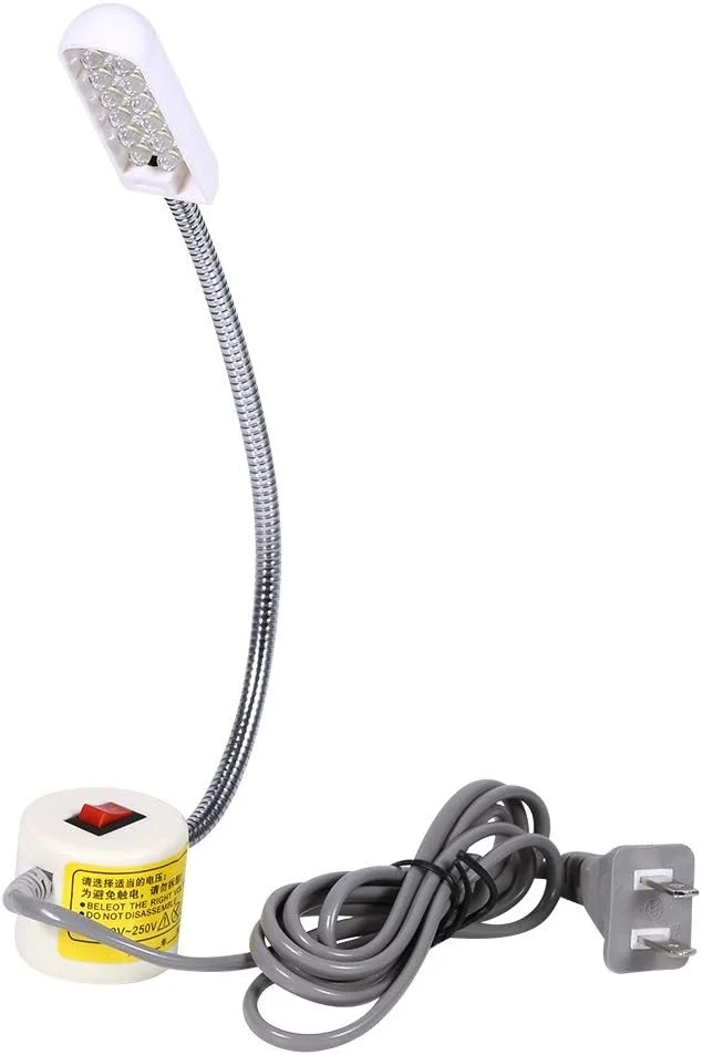 چراغ خیاطی 12 ال ای دی، چراغ چرخ خیاطی 12 ال ای دی گردن غازی با پایه مغناطیسی، کلید و نصب انعطاف پذیر AC 220-250V