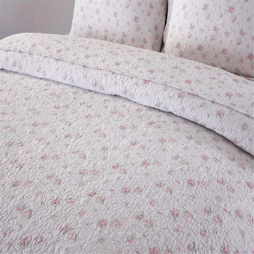 ست روتختی طرح گل صورتی شیک، روتختی سفید ظریف، لحاف پنبه ای، ست ملحفه تکه دوزی - 4 تکه