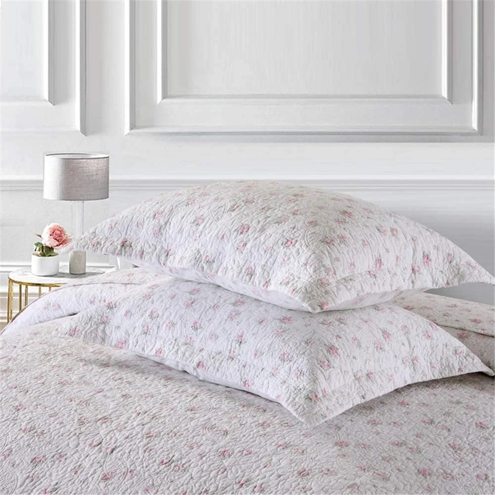 ست روتختی طرح گل صورتی شیک، روتختی سفید ظریف، لحاف پنبه ای، ست ملحفه تکه دوزی - 4 تکه