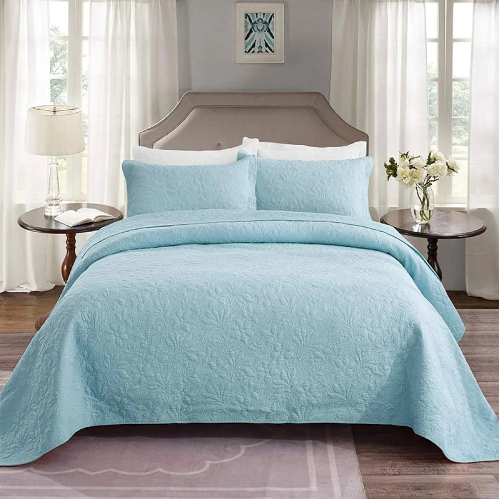 روتختی طرح گلدوزی لحافی سه تکه دونفره به همراه دو روبالشی (بژ کینگ 230x250cm+50x70x2) (آبی کینگ 230x250cm+50x70x2)