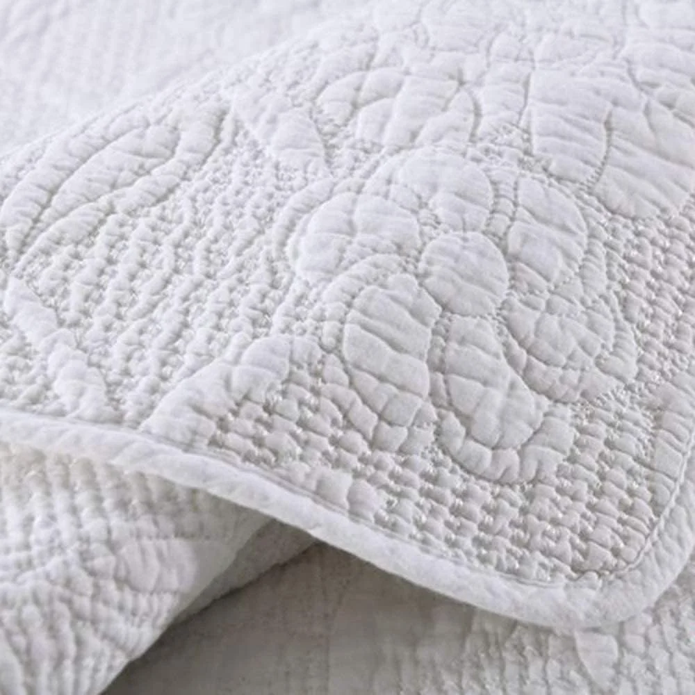 ست روتختی سه تکه پنبه ای رنگ ثابت با گلدوزی، رو تختی 230cm250cm، لحاف و روبالشی سایز کینگ، سفید-230cm250cm (بژ کینگ 230cm*250cm)