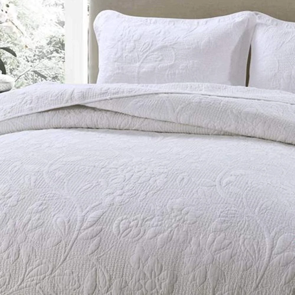 ست روتختی سه تکه پنبه ای رنگ ثابت با گلدوزی، رو تختی 230cm250cm، لحاف و روبالشی سایز کینگ، سفید-230cm250cm (بژ کینگ 230cm*250cm)