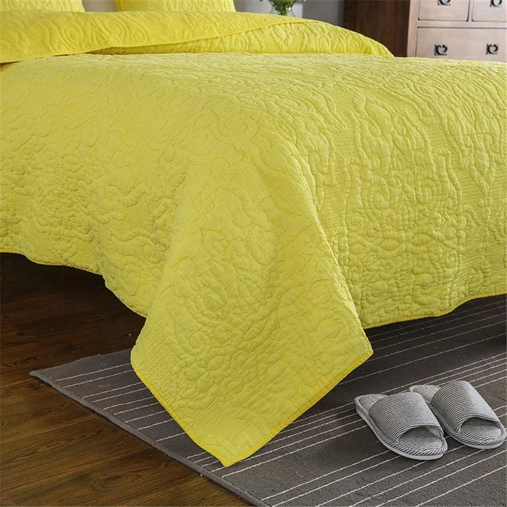 ست روتختی سه تکه با طرح گلدوزی، لحاف نرم و دو رو، قابل شستشو، زرد، سایز بزرگ، لحاف چهل تکه، به همراه 2 روبالشتی، 90X98 اینچ