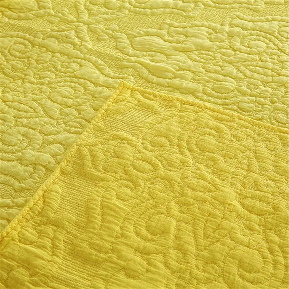 ست روتختی سه تکه با طرح گلدوزی، لحاف نرم و دو رو، قابل شستشو، زرد، سایز بزرگ، لحاف چهل تکه، به همراه 2 روبالشتی، 90X98 اینچ