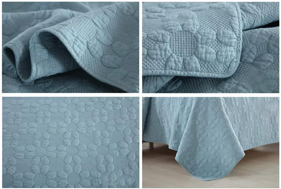 ست روتختی سه تکه پنبه شسته شده با طرح گلدوزی، لحاف و رو تختی به همراه روبالشتی، روکش تخت سبک وزن مناسب تمام فصول، سایز 230×250 سانتی متر، آبی