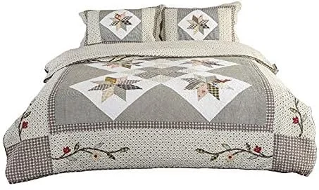 روتختی لحافی دست‌دوز تکه‌دوزی شده، روتختی چند منظوره پنبه‌ای گلدوزی شده مناسب تمام فصول با 2 روبالشتی، A-3PCS