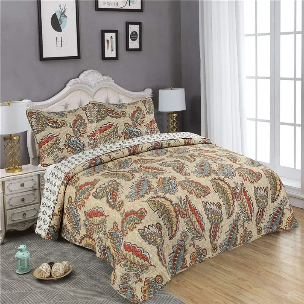 ست روتختی پنبه‌ای طرح‌دار سایز کینگ، سبک و گرم، شامل روتختی طرح برجسته و دو روبالشتی، ابعاد 230X250 سانتی‌متر