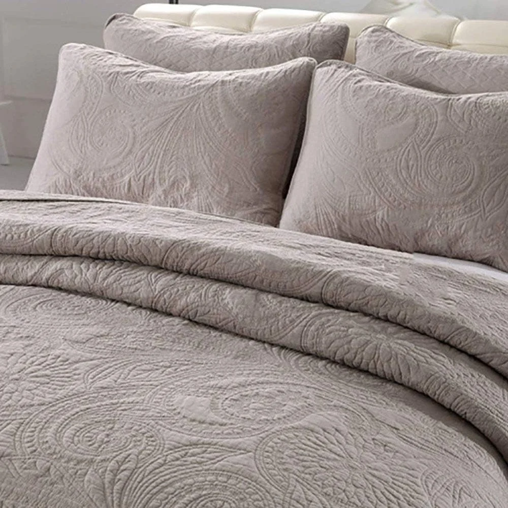 ست روتختی کینگ سایز پنبه‌ای طرح‌دار، لحاف سبک و گرم، رو تختی برجسته، ست روتختی 3 تکه شامل رو تختی و 2 روبالشی، خاکستری - 230X250CM
