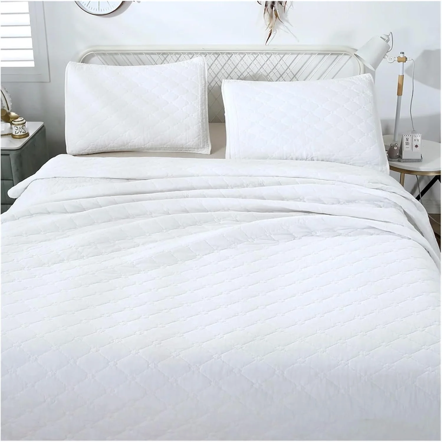 رو تختی سه تکه پنبه ای تمکین، روکش تخت خواب نرم، ست لحاف زوج، روکش تشک، پتوی تخت دو نفره و روتختی، رختخواب لوکس در یک کیف (Bianco 3pcs 270x234cm)