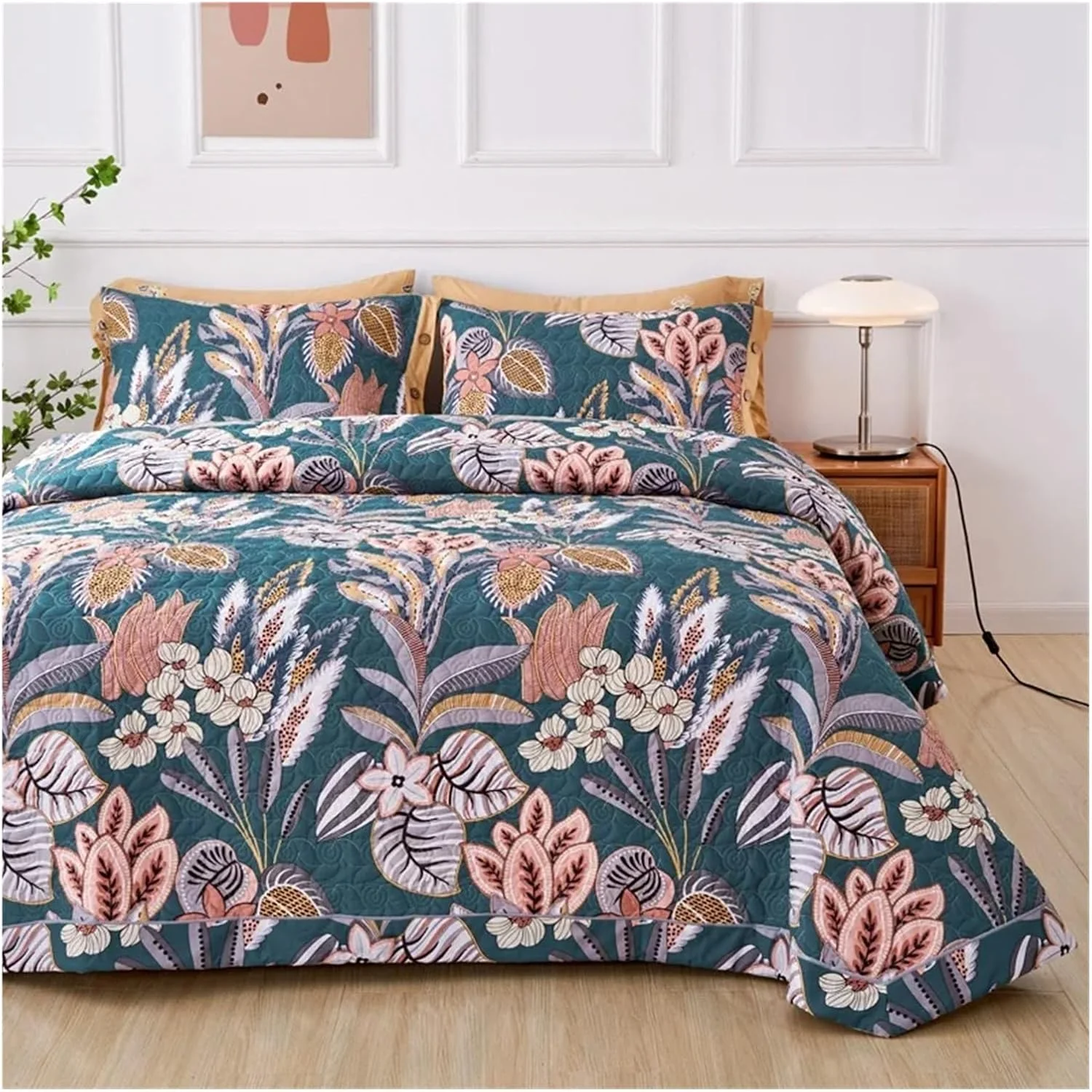 روتختی پنبه‌ای به سبک فرانسوی، روکش لحاف‌دوزی شده برای تخت، روکش تشک، روکش چاپی، روتختی‌های سازگار با ملحفه‌های دو نفره، تخت خواب لوکس در یک کیف (B ۳ تکه ۲۴۵x۲۵۰ سانتی‌متر)