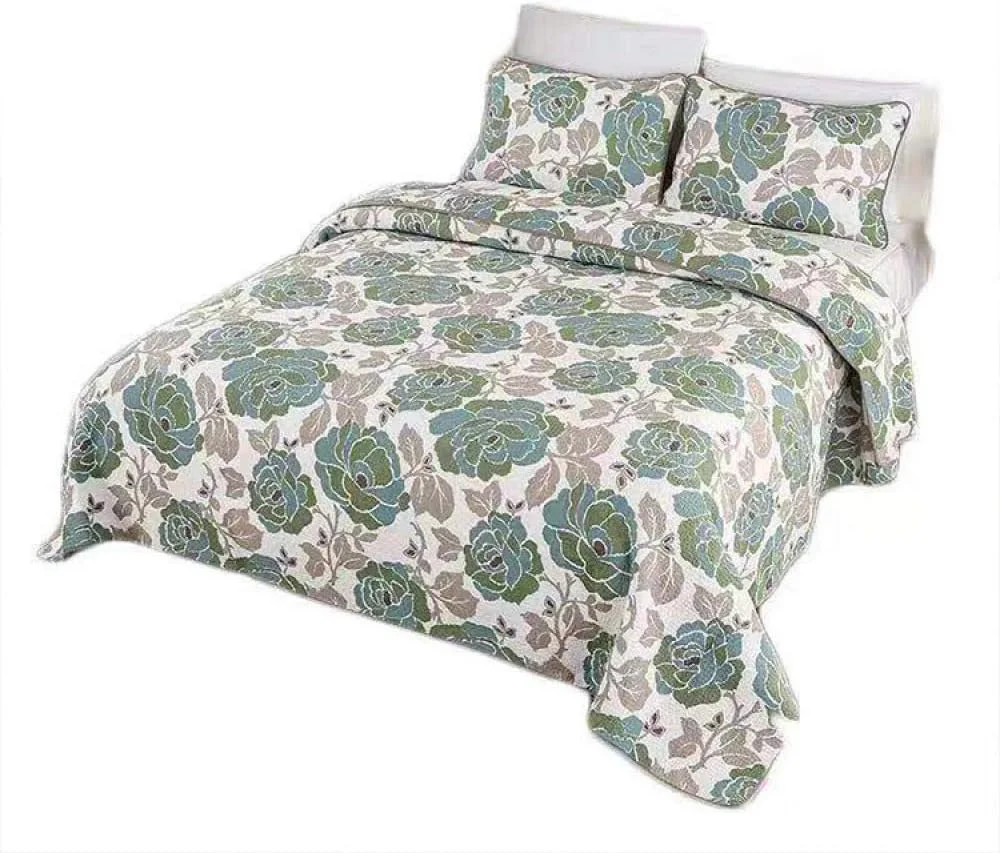 روتختی طرح دار چند منظوره لحافی سه تکه با روبالشتی، رو تختی چاپی گلدار مناسب تخت دو نفره و بزرگ سایز B (B) (B)