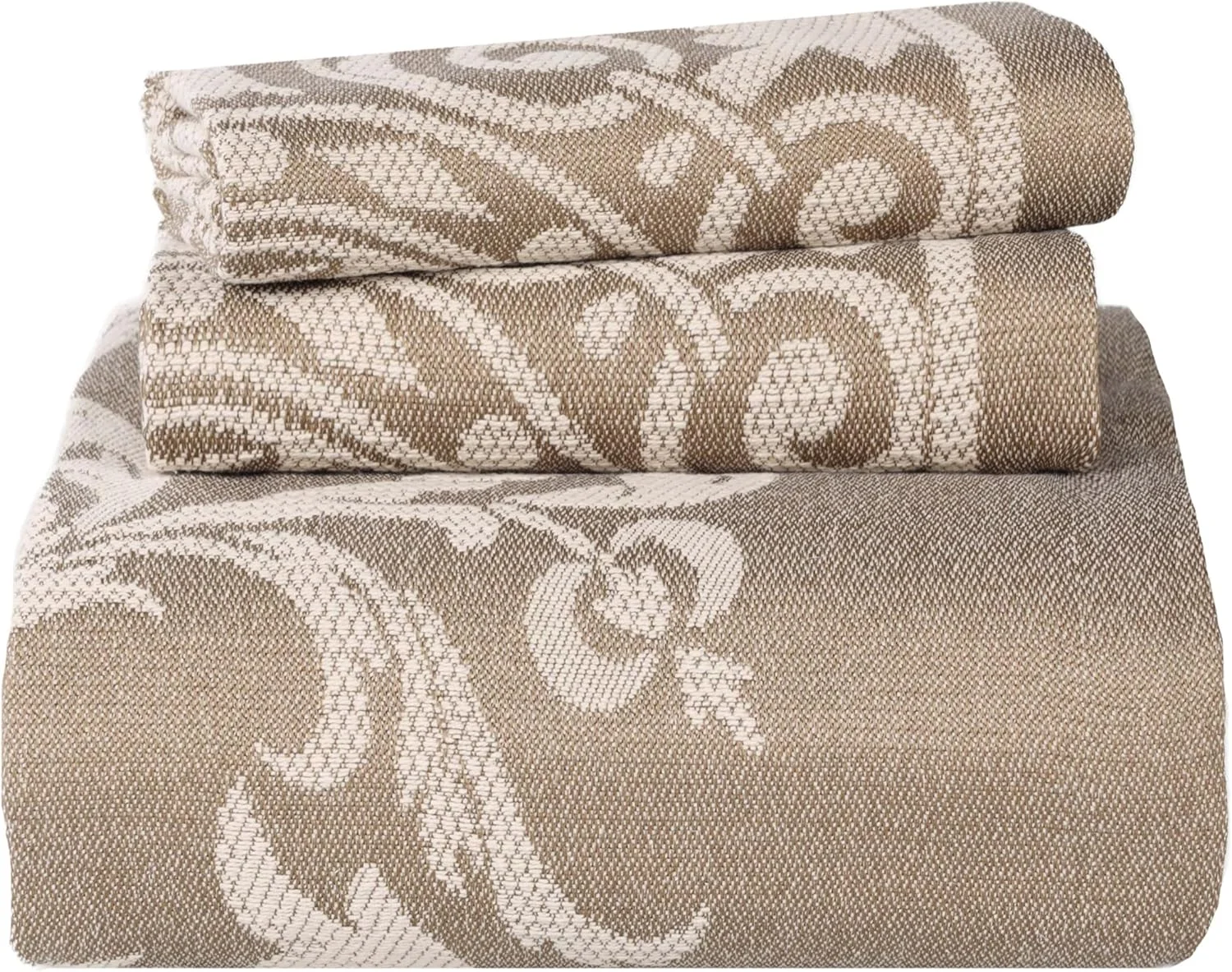 ست روتختی سه تکه با ترکیب پنبه عالی، روتختی بزرگ، 2 روبالشتی هماهنگ، پتوی سبک وزن، دکوراسیون روتختی طرح مدالیون سنتی ژاکارد، مجموعه آدالی، کوئین، طوسی