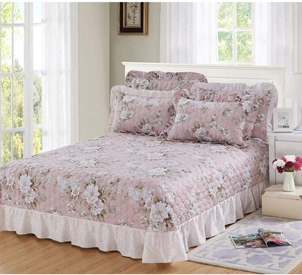 روتختی لحافی طرح تکه دوزی سایز دو نفره و بزرگ، ست 4 تکه پنبه ای لحافی، -245X270cm+200X230cm، گلدار شکوفه - سایز بزرگ 245X250cm