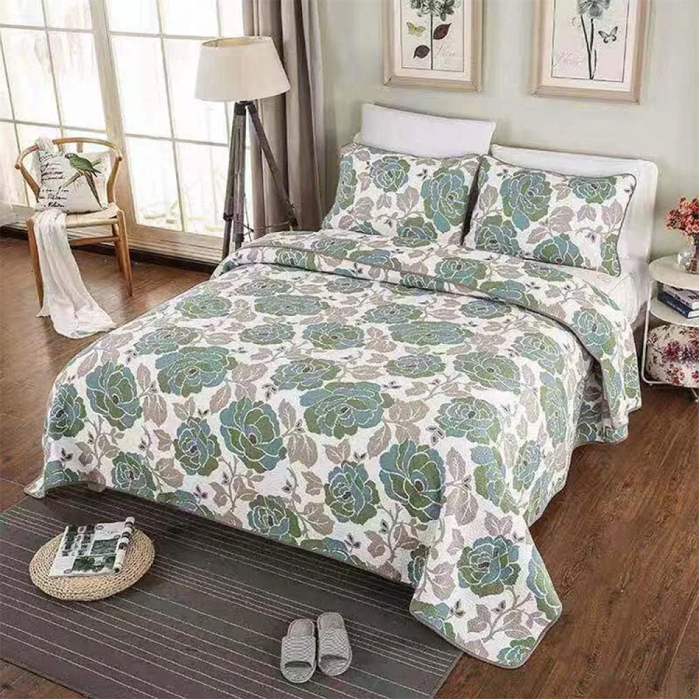 روتختی طرح دار چند منظوره لحافی سه تکه با روبالشتی، رو تختی چاپی گلدار مناسب تخت دو نفره و بزرگ سایز B (B) (B)