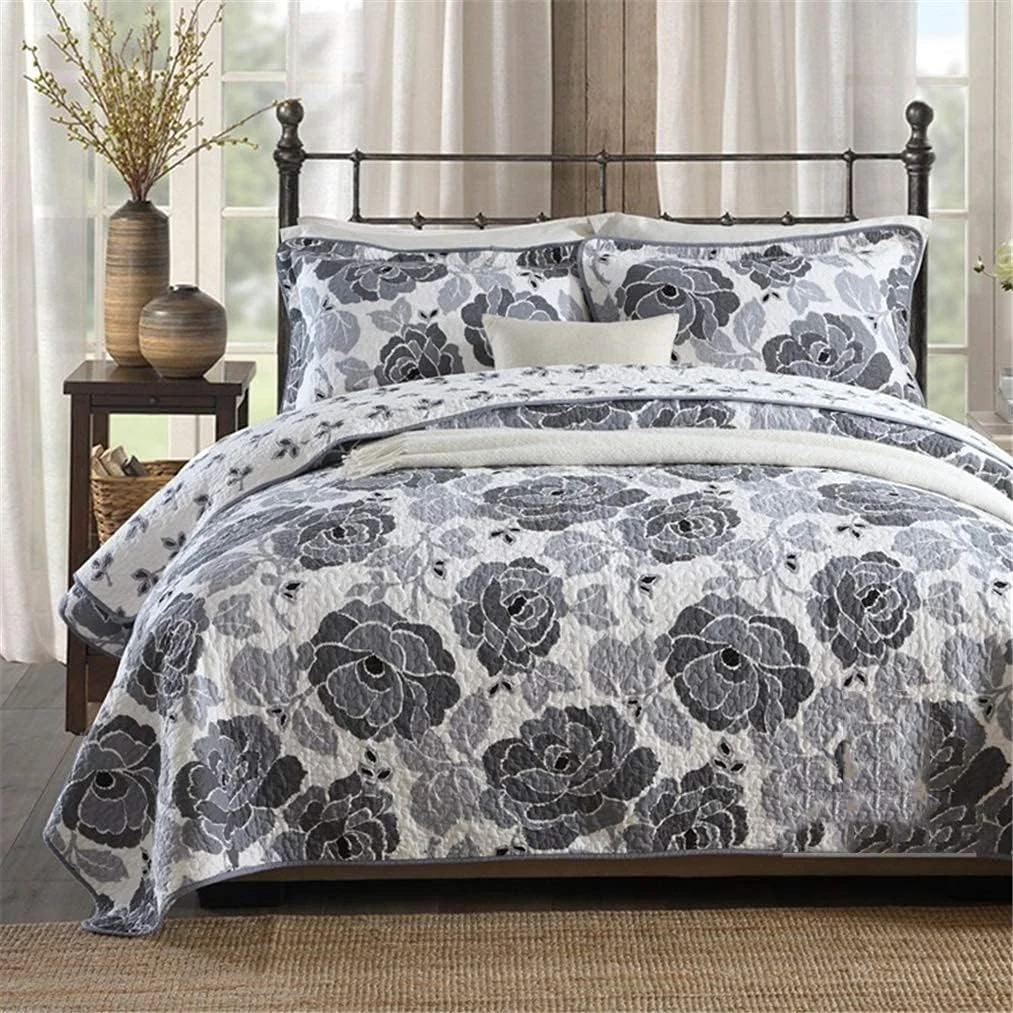 روتختی کینگ سایز طرح دار 3 تکه، لحاف پنبه ای سبک قومی با 2 روبالشی گرم و سبک وزن 230 در 250 سانتی متر، مشکی، مشکی