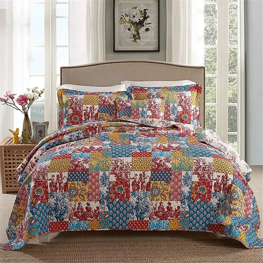 روتختی کینگ سایز طرح دار سه تکه پنبه ای به همراه 2 روبالشتی، گرم و سبک، 230 * 250 سانتی متر