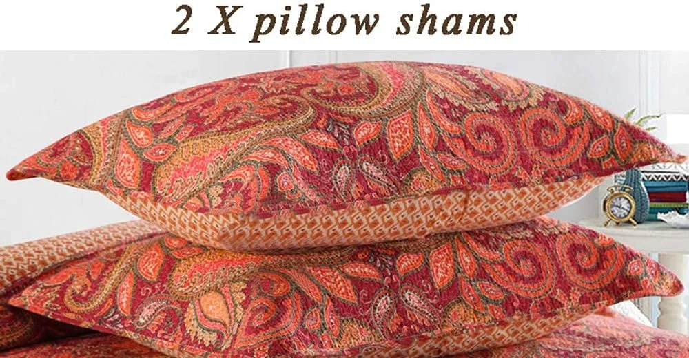 روتختی قرمز سایز کینگ به همراه روبالشتی، ست لحاف تکه دوزی شده، رو تختی پنبه ای، رو انداز تخت، ست 3 تکه تزئینی، RedC-230X250,Redb-king 230X250cm