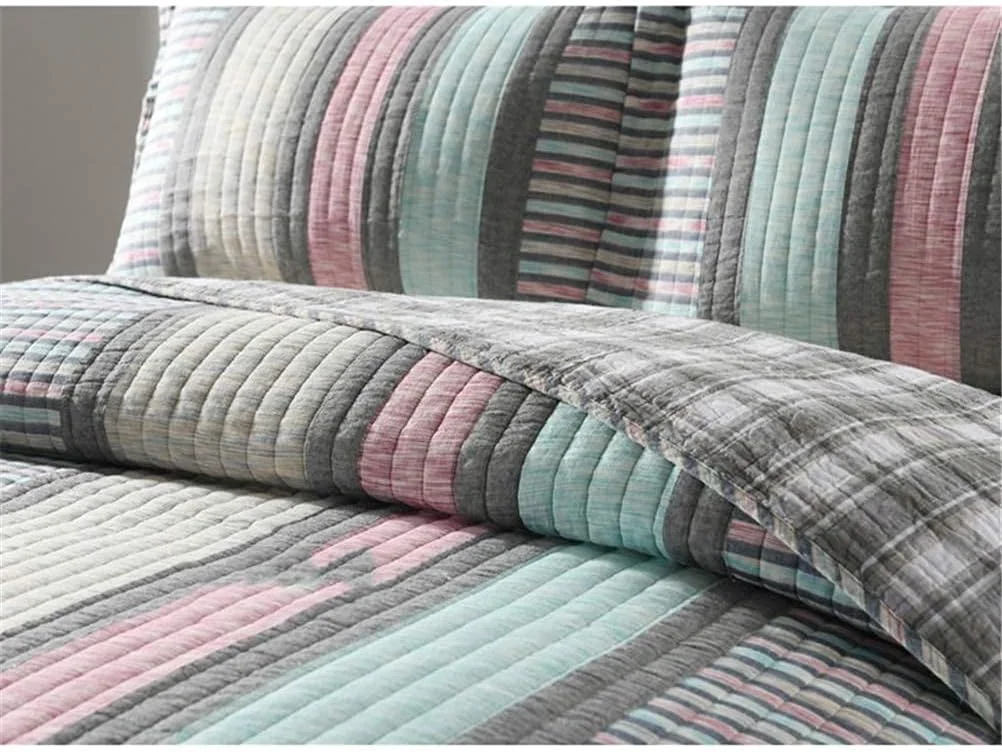 روتختی تکه دوزی اتاق خواب 230X250 سانتی متر طرح راه راه شیک روتختی پنبه ای لحافی برای تخت دو نفره مبل، آبی، خاکستری روتختی تکه دوزی اتاق خواب 230X250 سانتی متر طرح راه راه شیک روتختی پنبه ای لحافی برای تخت دو نفره مبل، آبی، خاکستری