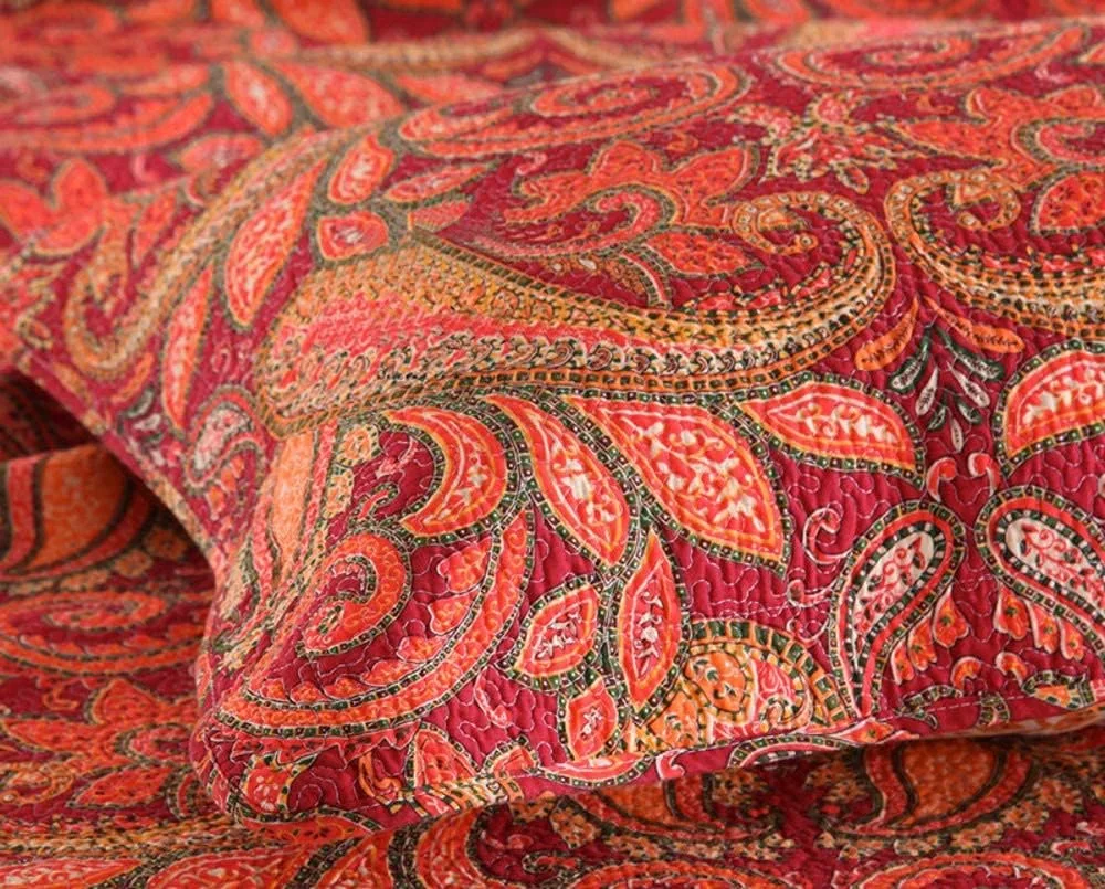 روتختی قرمز سایز کینگ به همراه روبالشتی، ست لحاف تکه دوزی شده، رو تختی پنبه ای، رو انداز تخت، ست 3 تکه تزئینی، RedC-230X250,Redb-king 230X250cm