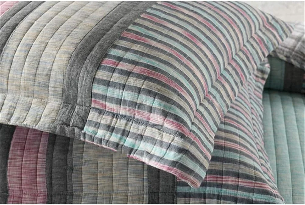 روتختی تکه دوزی اتاق خواب 230X250 سانتی متر طرح راه راه شیک روتختی پنبه ای لحافی برای تخت دو نفره مبل، آبی، خاکستری روتختی تکه دوزی اتاق خواب 230X250 سانتی متر طرح راه راه شیک روتختی پنبه ای لحافی برای تخت دو نفره مبل، آبی، خاکستری