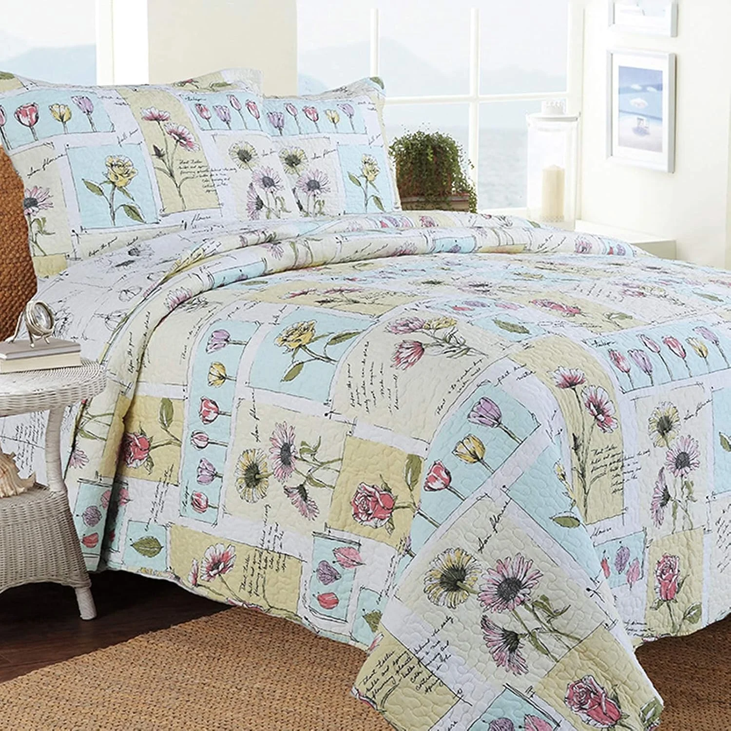 روتختی پنبه ای طرح لاله یکپارچهسازی با تکه های پارچه لحاف تخت پرتاب لحاف روتختی رو تختی برگشت پذیر روکش لحاف برای تخت دو نفره با 2 روبالشی روتختی پنبه ای طرح لاله یکپارچهسازی با تکه های پارچه لحاف تخت پرتاب لحاف روتختی رو تختی برگشت پذیر روکش لحاف برای تخت دو نفره با 2 روبالشی