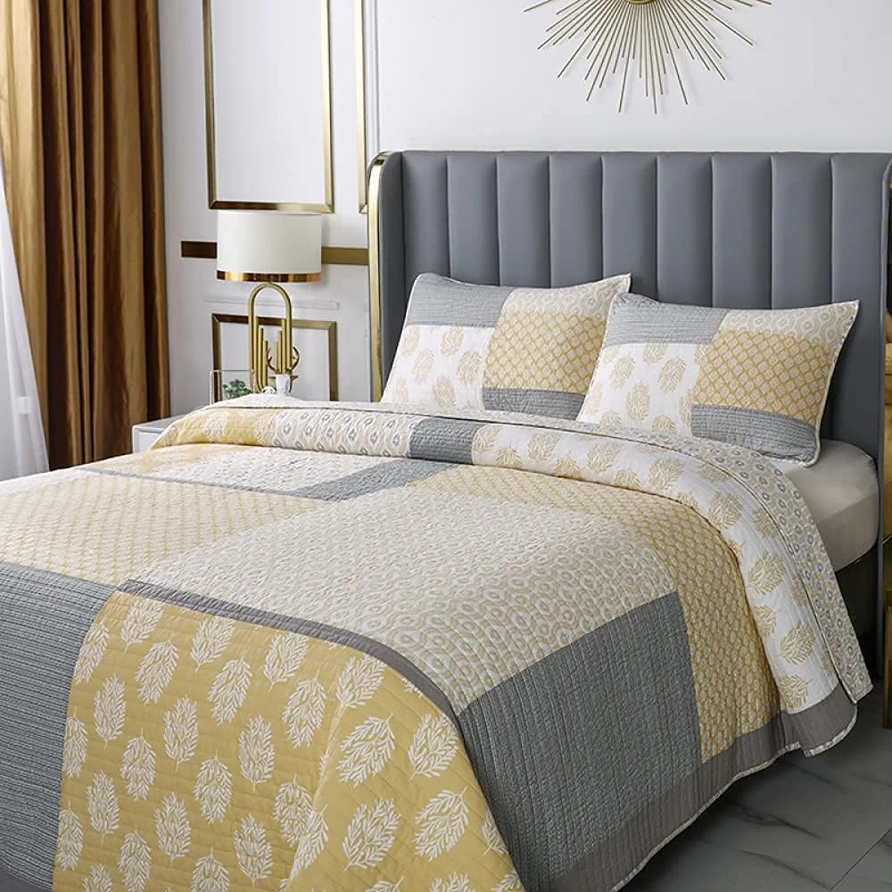 روتختی طرح تکه دوزی دست دوز، لحاف و روتختی سه تکه چند منظوره مناسب تمام فصول به همراه دو روبالشتی، سایز 250x270 سانتی متر