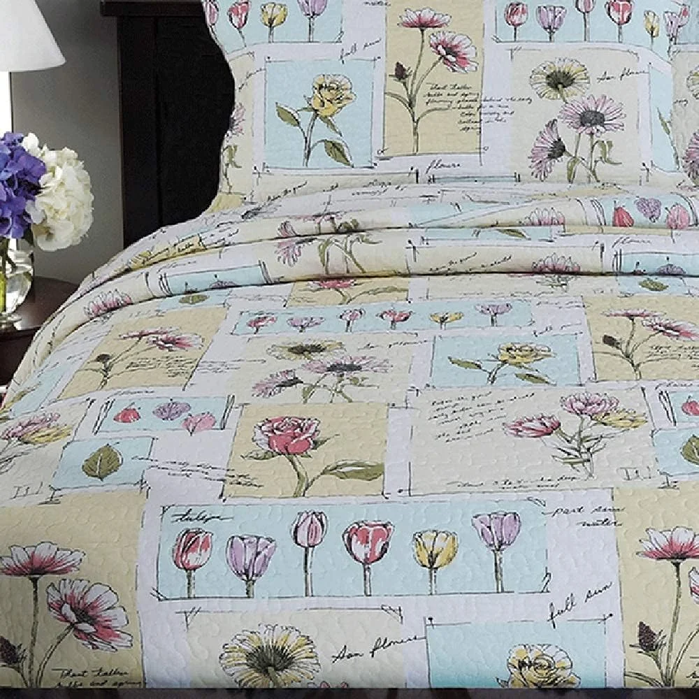 روتختی پنبه ای طرح لاله یکپارچهسازی با تکه های پارچه لحاف تخت پرتاب لحاف روتختی رو تختی برگشت پذیر روکش لحاف برای تخت دو نفره با 2 روبالشی