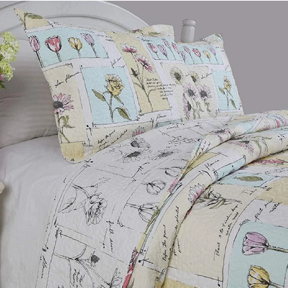 روتختی پنبه ای طرح لاله یکپارچهسازی با تکه های پارچه لحاف تخت پرتاب لحاف روتختی رو تختی برگشت پذیر روکش لحاف برای تخت دو نفره با 2 روبالشی