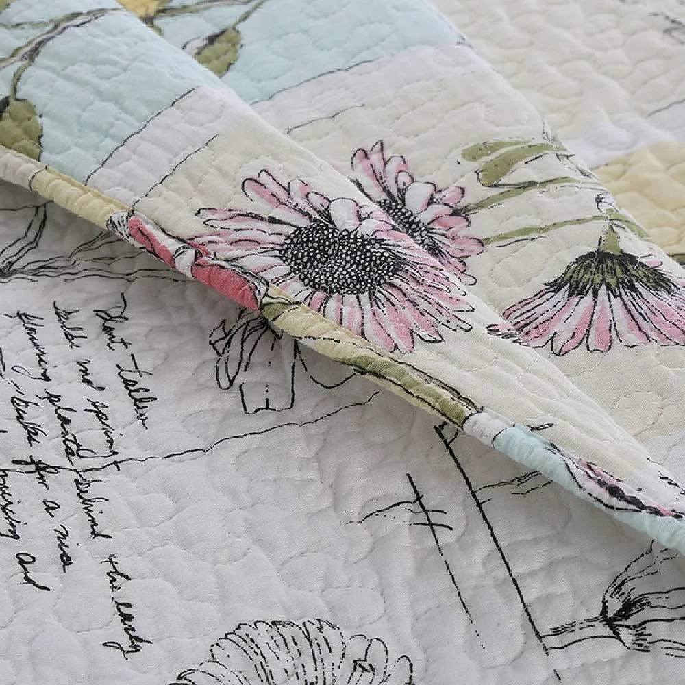 روتختی پنبه ای طرح لاله یکپارچهسازی با تکه های پارچه لحاف تخت پرتاب لحاف روتختی رو تختی برگشت پذیر روکش لحاف برای تخت دو نفره با 2 روبالشی