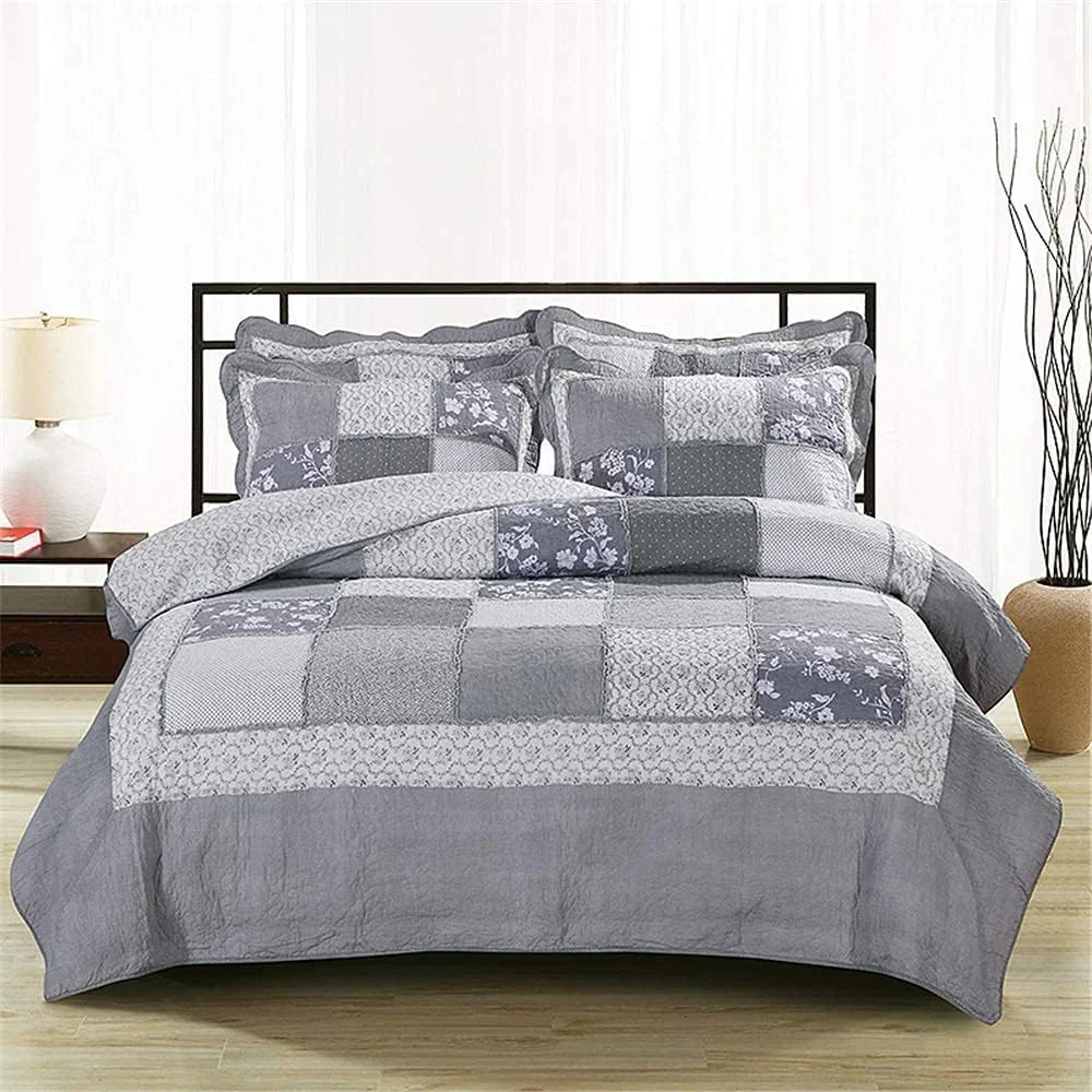 روتختی، لحاف تکه دوزی شده پنبه ای، فوق العاده نرم، مناسب تمام فصول، ملحفه/پتو/رو تختی چند منظوره با 2 روبالشی روتختی، لحاف تکه دوزی شده پنبه ای، فوق العاده نرم، مناسب تمام فصول، ملحفه/پتو/رو تختی چند منظوره با 2 روبالشی