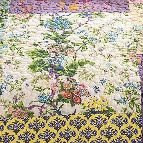 روتختی دو نفره طرح تکه دوزی پنبه ای سبک وزن دو رو، ست روتختی 3 تکه، سبک پاستورال شاداب سبز، 230x250 سانتی متر