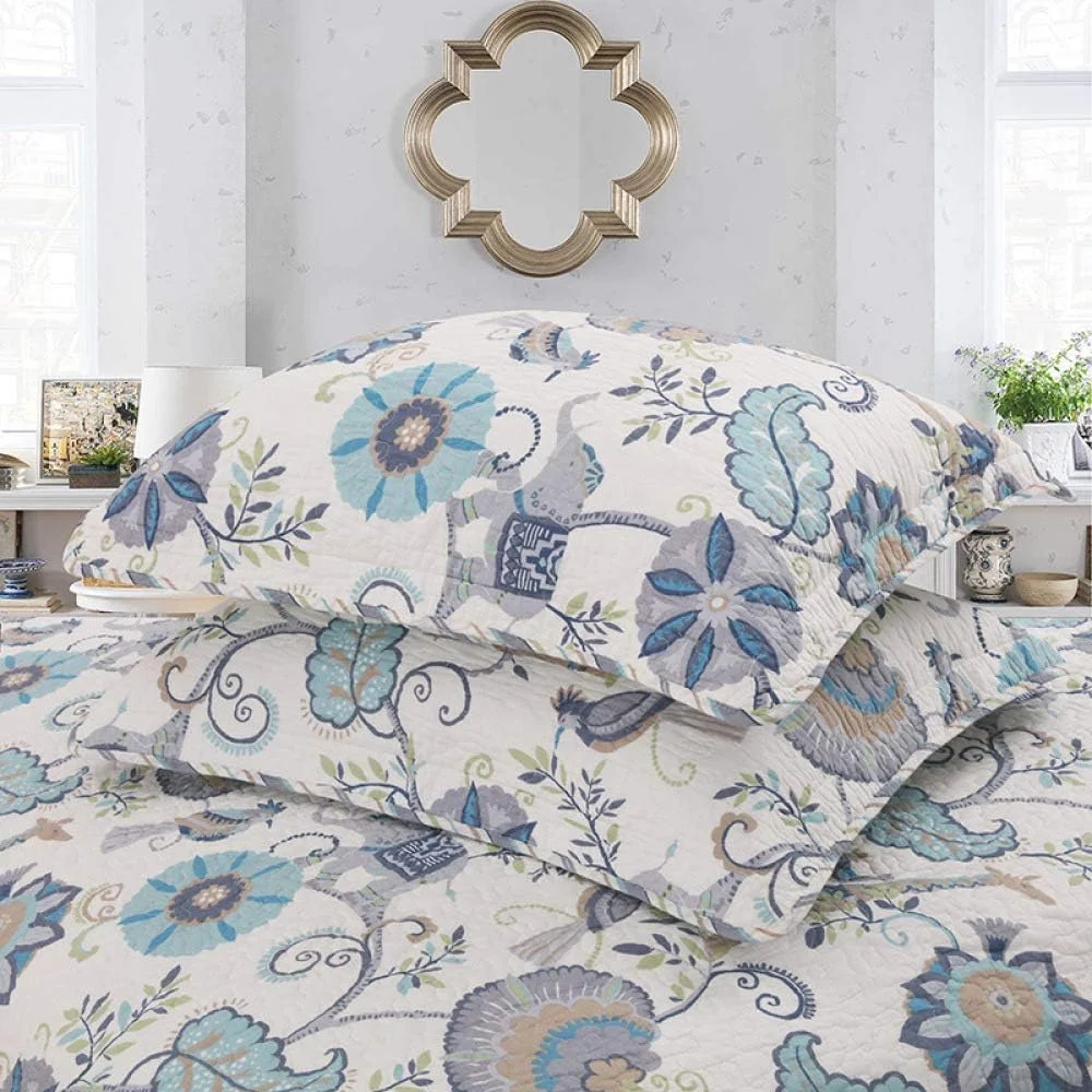 روتختی لحافی طرح تکه دوزی سایز دو نفره و کینگ، ست 3 تکه، رو تختی نخی سبک وزن، چند رنگ - 230x250 سانتی متر + 50x70 سانتی متر، چند رنگ