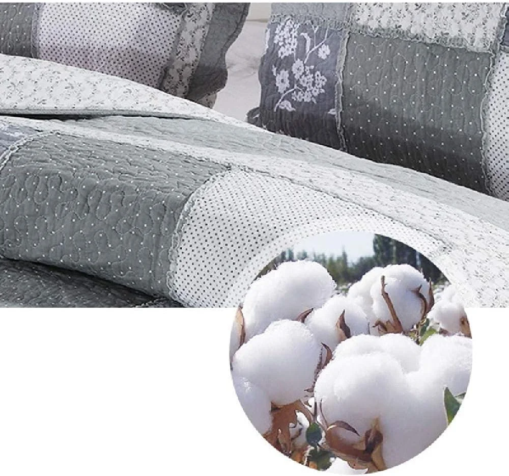 روتختی، لحاف تکه دوزی شده پنبه ای، فوق العاده نرم، مناسب تمام فصول، ملحفه/پتو/رو تختی چند منظوره با 2 روبالشی
