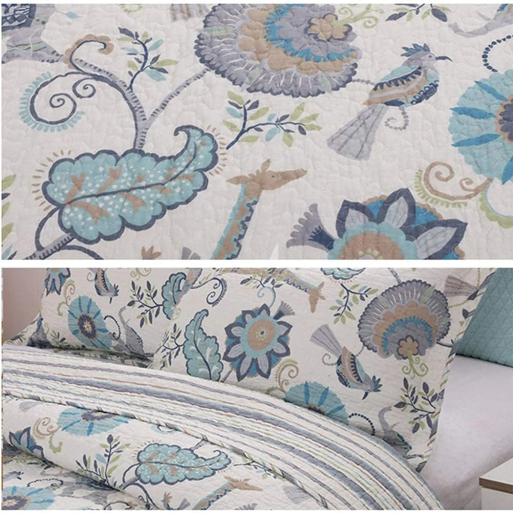 روتختی لحافی طرح تکه دوزی سایز دو نفره و کینگ، ست 3 تکه، رو تختی نخی سبک وزن، چند رنگ - 230x250 سانتی متر + 50x70 سانتی متر، چند رنگ