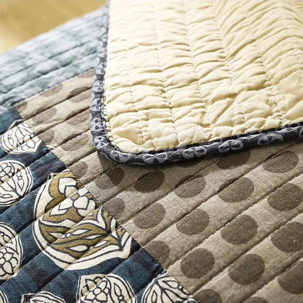 روتختی دو نفره، لحاف تکه دوزی شده دست دوز، رو تختی سه تکه پنبه ای، پتو چند منظوره با روبالشی، -259x269 سانتی متر + 2 عدد 51x91 سانتی متر