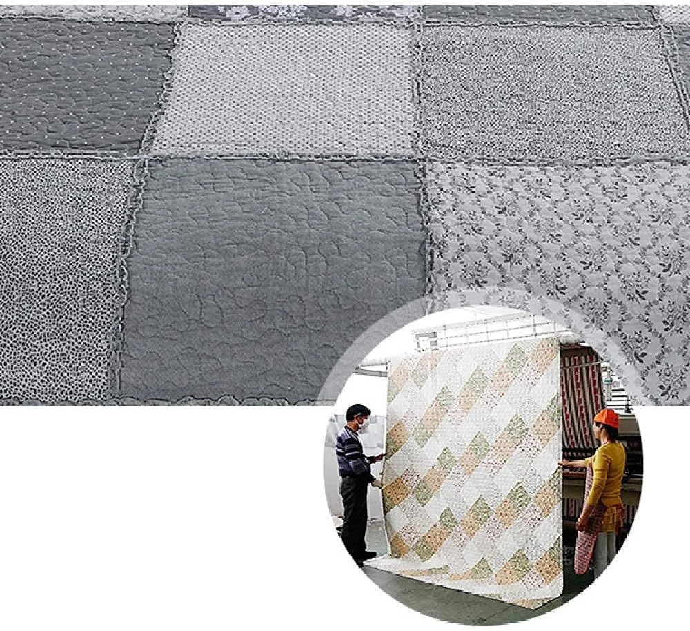 روتختی، لحاف تکه دوزی شده پنبه ای، فوق العاده نرم، مناسب تمام فصول، ملحفه/پتو/رو تختی چند منظوره با 2 روبالشی