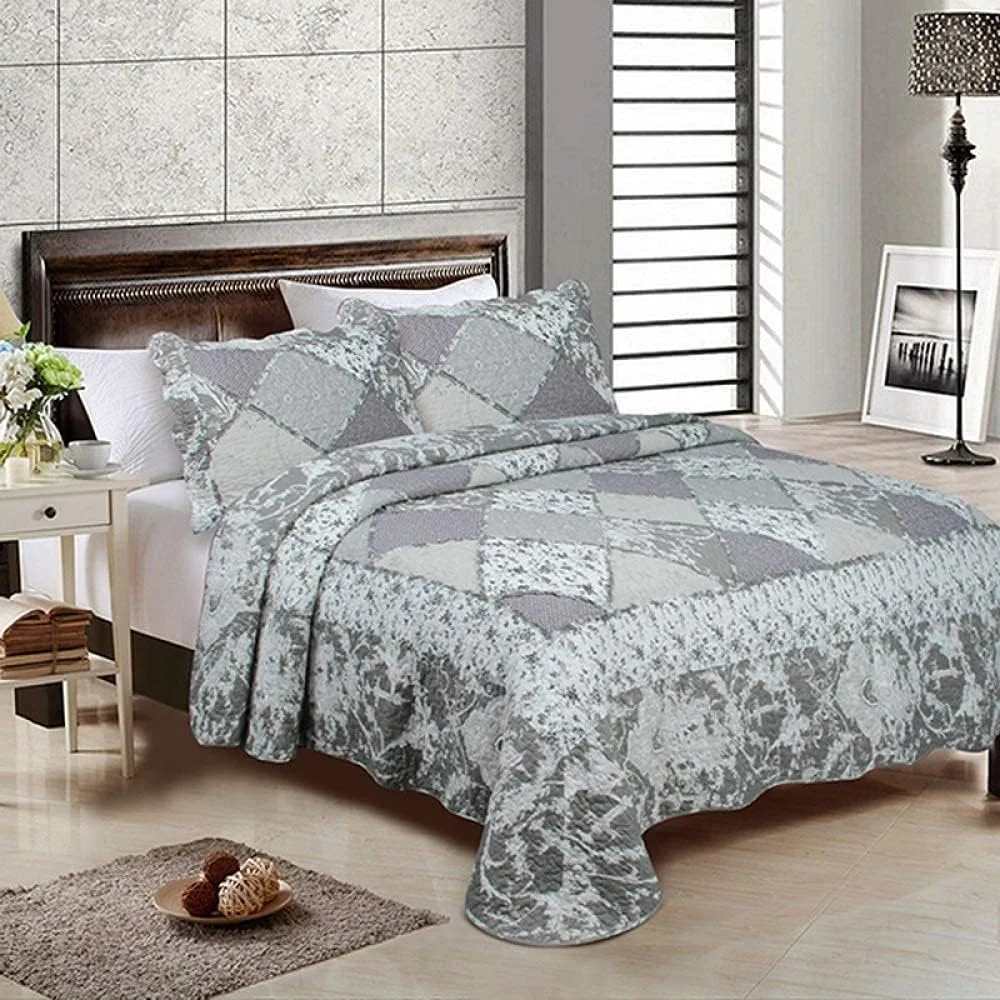 روتختی سه تکه پنبه ای طرح چهل تکه چاپی، رو تختی به سبک هنری، لحاف و روبالشتی سایز کینگ، مناسب تخت خواب - 180CM220CM (سایز کینگ 230cm*250cm)