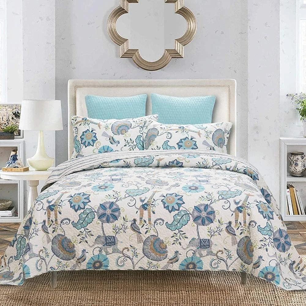 روتختی سه تکه پنبه‌ای طرح تکه‌دوزی دو رو (شامل 1 لحاف و 2 روبالشی) سایز S (رنگ تصویر 230cmx250cm)