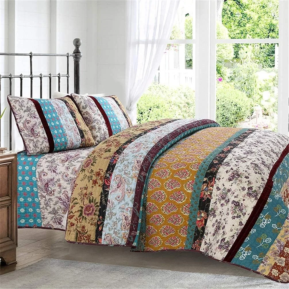 روتختی نخی 230 در 250 سانتی متر، روتختی تکه دوزی، روتختی لحافی، ست ملحفه 3 تکه، راه راه آبی سفید، سبک نوردیک روتختی نخی 230 در 250 سانتی متر، روتختی تکه دوزی، روتختی لحافی، ست ملحفه 3 تکه، راه راه آبی سفید، سبک نوردیک