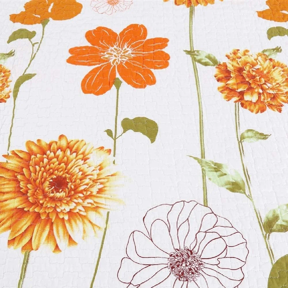 روتختی طرح دار + 2 عدد رو بالشتی پنبه ای سفید طرح گل آفتابگردان مناسب تخت دونفره، روتختی نرم و سبک وزن دو رو برای تزئین تخت خواب