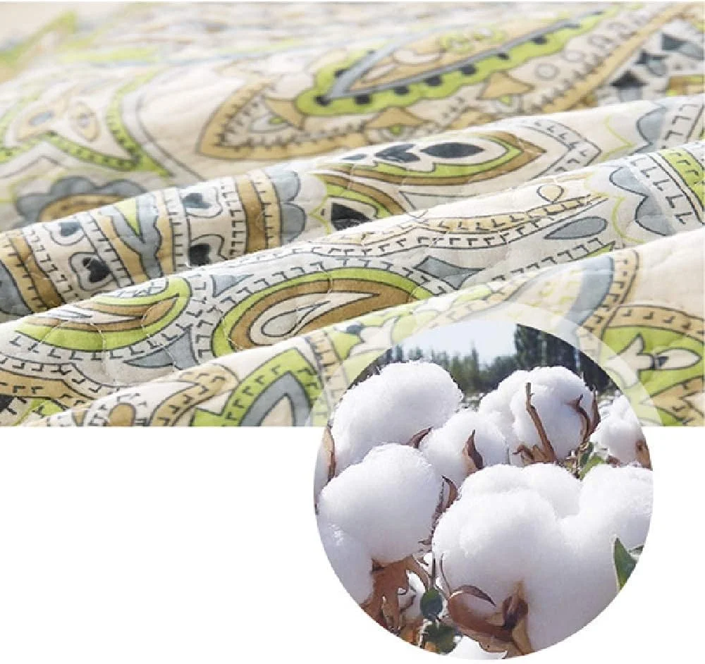 روتختی چهار فصل پنبه‌ای تکه‌دوزی شده سبز، لحاف چاپی دو رو، لحاف روتختی راحت و آسان به همراه دو روبالشتی