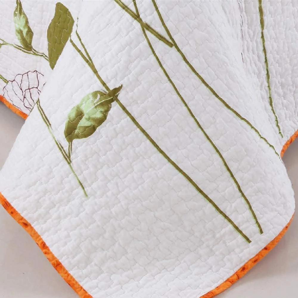 روتختی طرح دار + 2 عدد رو بالشتی پنبه ای سفید طرح گل آفتابگردان مناسب تخت دونفره، روتختی نرم و سبک وزن دو رو برای تزئین تخت خواب