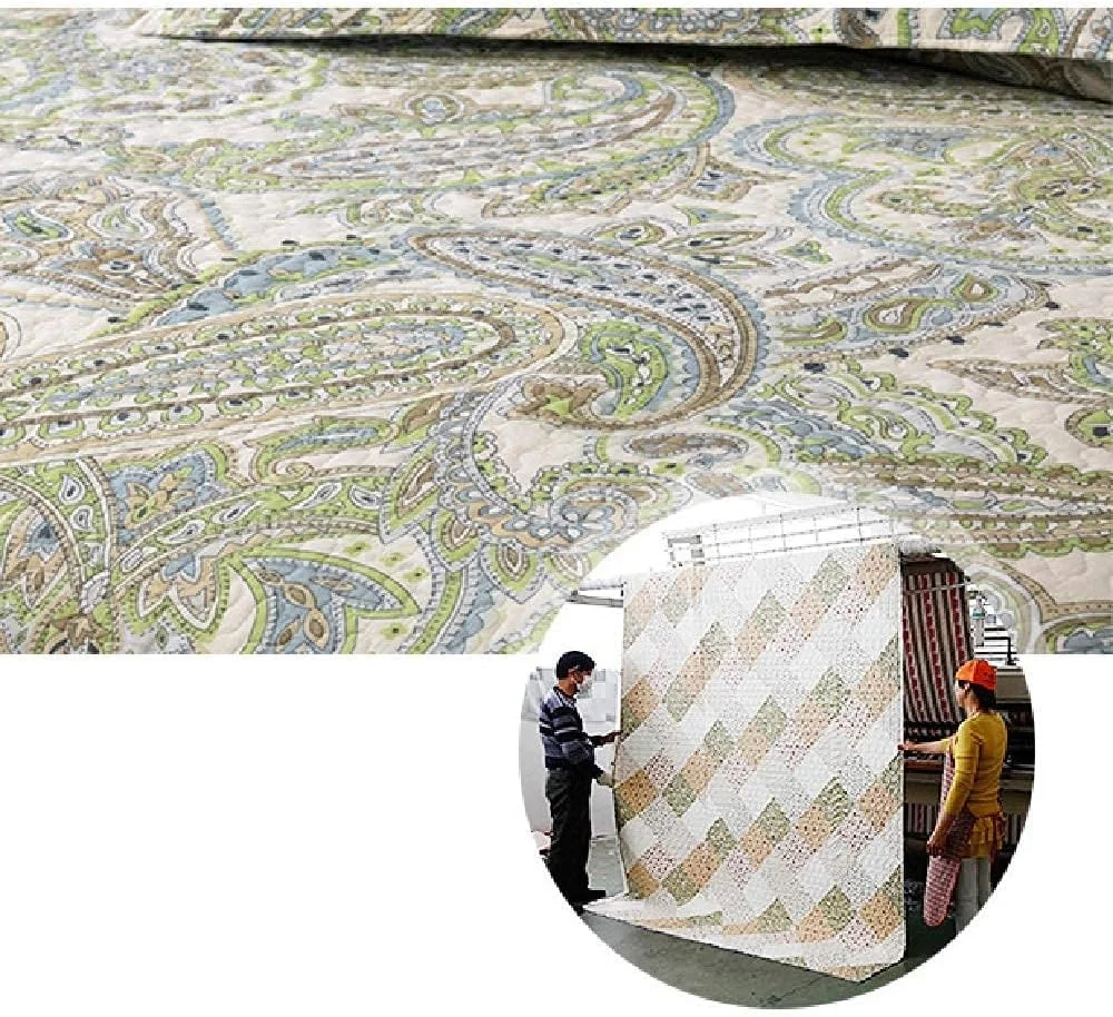 روتختی چهار فصل پنبه‌ای تکه‌دوزی شده سبز، لحاف چاپی دو رو، لحاف روتختی راحت و آسان به همراه دو روبالشتی