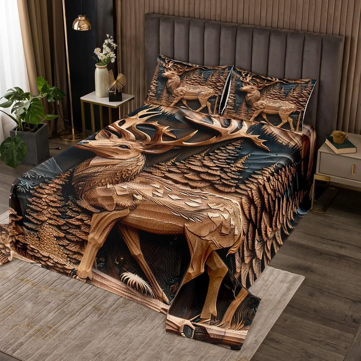 روتختی طرح گوزن وحشی سایز کینگ، ست لحاف طرح سه بعدی حیوانات وحشی و درختان کاج با 2 روبالشتی، طرح کلبه شکار چوبی خانه روستایی، ست رو تختی میکروفایبر قابل تنفس برای کودکان و بزرگسالان روتختی طرح گوزن وحشی سایز کینگ، ست لحاف طرح سه بعدی حیوانات وحشی و درختان کاج با 2 روبالشتی، طرح کلبه شکار چوبی خانه روستایی، ست رو تختی میکروفایبر قابل تنفس برای کودکان و بزرگسالان