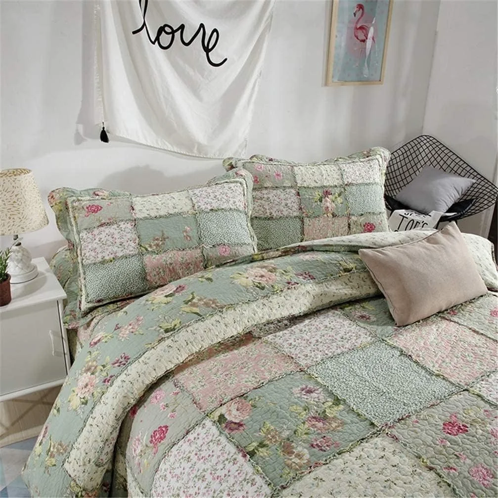 روتختی یک نفره طرح دار ۲۳۰x۲۵۰ سانتی متر و دو روبالشتی ۵۰x۷۰ سانتی متر، ملحفه تخت خواب پنبه ای نرم و راحت با طرح تکه دوزی، بنفش، ۳ تکه، سبز-۴ تکه روتختی یک نفره طرح دار ۲۳۰x۲۵۰ سانتی متر و دو روبالشتی ۵۰x۷۰ سانتی متر، ملحفه تخت خواب پنبه ای نرم و راحت با طرح تکه دوزی، بنفش، ۳ تکه، سبز-۴ تکه