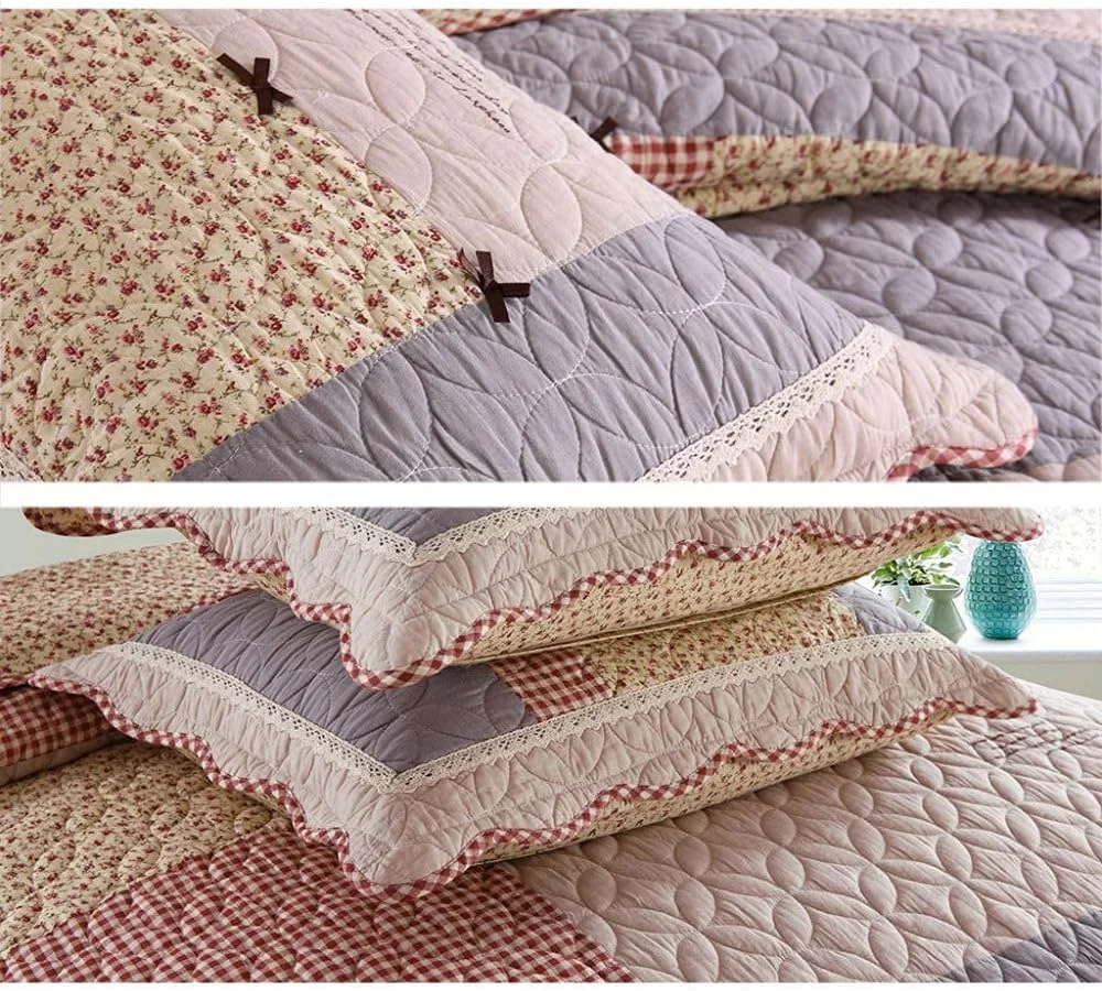 روتختی دو نفره طرح تکه دوزی، ست ۳ تکه سایز سوپر کینگ شامل ۱ رو تختی و ۲ روبالشتی، سبک وزن، طرح تکه دوزی-A-230cmX250cm, طرح تکه دوزی-A