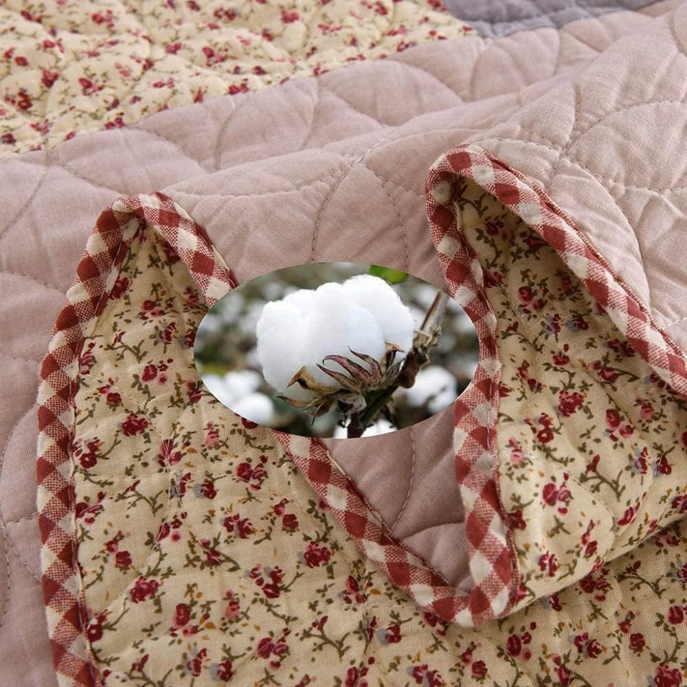 روتختی دو نفره طرح تکه دوزی، ست ۳ تکه سایز سوپر کینگ شامل ۱ رو تختی و ۲ روبالشتی، سبک وزن، طرح تکه دوزی-A-230cmX250cm, طرح تکه دوزی-A